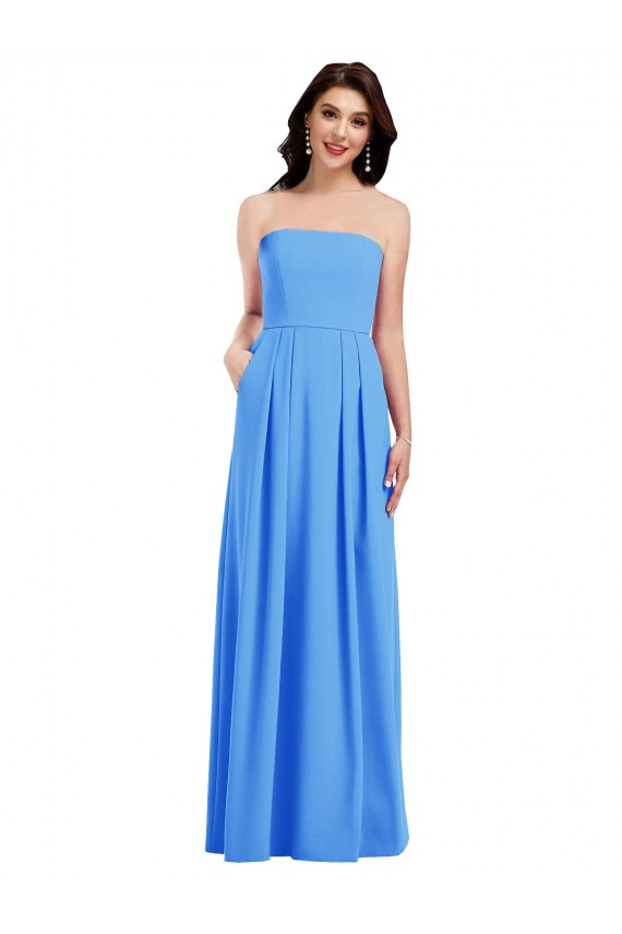 Azul Verde pavo real Trompeta Sin tirantes Crepé Elástico Largo Vestidos de dama de honor / Vestidos de fiesta