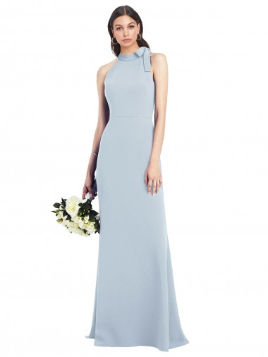 Azul cielo claro Trompeta Cuello Barco Cuello Alto Halter Crepé Elástico Largo Vestidos de dama de honor / Vestidos de fiesta