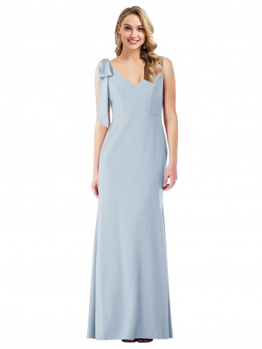 Azul cielo claro Trompeta Cuello en V Crepé Elástico Largo Vestidos de dama de honor / Vestidos de fiesta