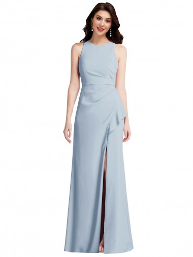 Azul cielo claro Trompeta Halter Crepé Elástico Largo Vestidos de dama de honor / Vestidos de fiesta