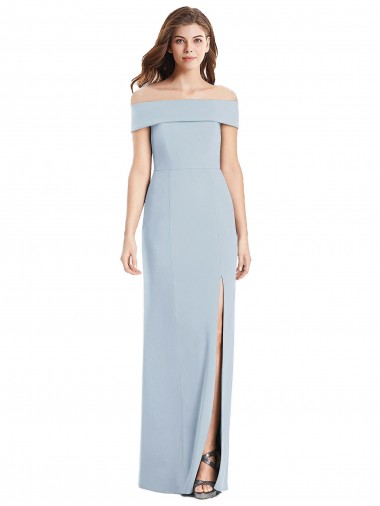 Azul cielo claro Trompeta Hombros Descubiertos Crepé Elástico Largo Vestidos de dama de honor / Vestidos de fiesta
