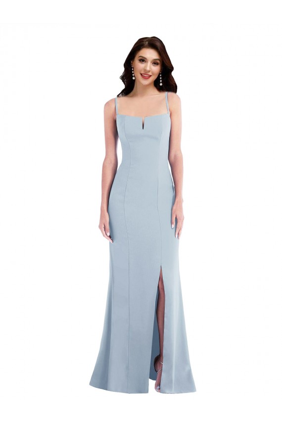 Azul cielo claro Trompeta Tirantes espagueti Crepé Elástico Largo Formales Vestidos de dama de honor / Vestidos de fiesta