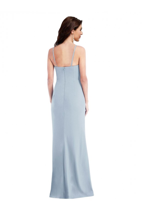 Azul cielo claro Trompeta Tirantes espagueti Crepé Elástico Largo Formales Vestidos de dama de honor / Vestidos de fiesta