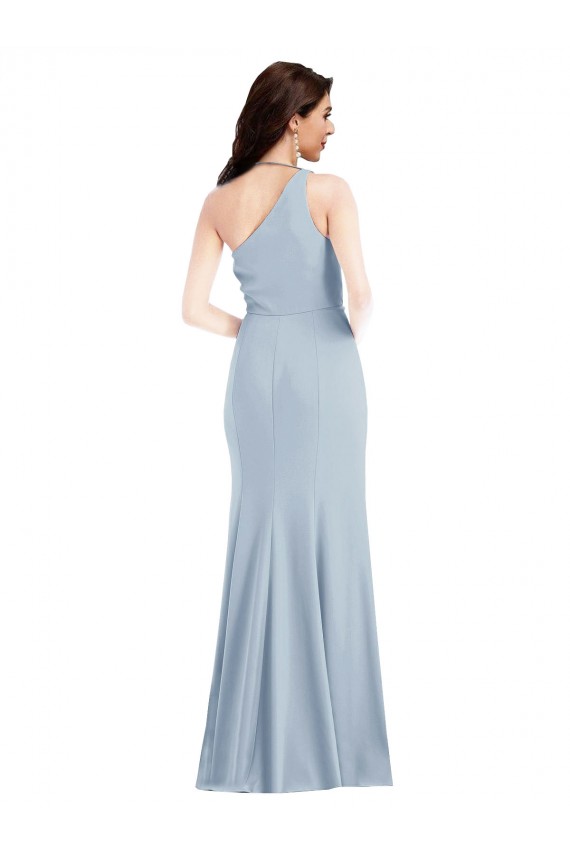 Azul cielo claro Trompeta Un Hombre Crepé Elástico Largo Vestidos de dama de honor / Vestidos de fiesta