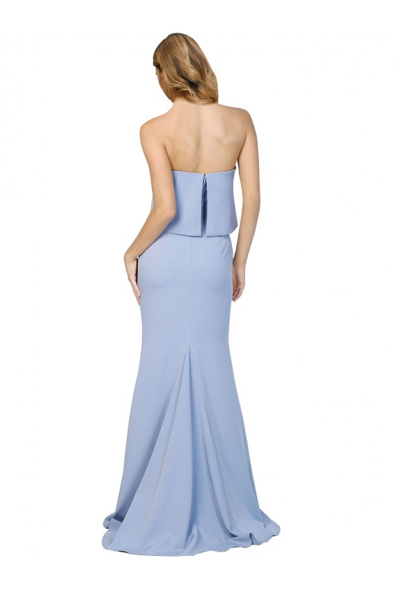 Azul cielo claro línea A Sin tirantes Crepé Elástico Largo Formales Vestidos de dama de honor / Vestidos de fiesta