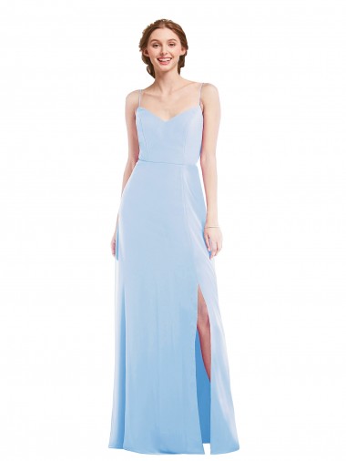 Azul cielo claro línea A Tirantes espagueti Cuello en V Gasa Largo Formales Vestidos de dama de honor / Vestidos de noche