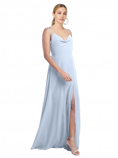 Azul cielo claro línea A Tirantes espagueti Gasa Largo Vestidos de dama de honor