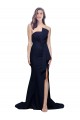 Azul marina oscuro Cubierta Sin tirantes Barrer tren Crepé Elástico Largo Vestidos de dama de honor / Vestidos de fiesta