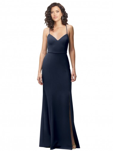 Azul marina oscuro Cubierta Tirantes espagueti Crepé Elástico Largo Formales Vestidos de dama de honor / Vestidos de fiesta