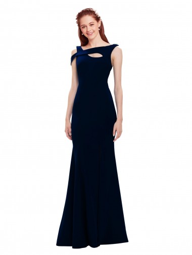 Azul marina oscuro Sirena Hombros Descubiertos Crepé Elástico Largo Formales Vestidos de dama de honor / Vestidos de fiesta