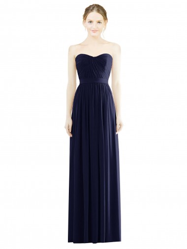 Azul marina oscuro línea A Cuello de Corazón Sin tirantes Gasa Largo Formales Vestidos de dama de honor / Vestidos de noche