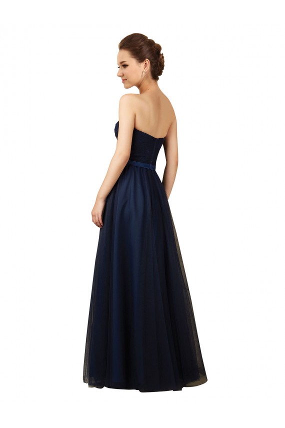 Azul marina oscuro línea A Cuello de Corazón Sin tirantes Tul Largo Vestidos de dama de honor