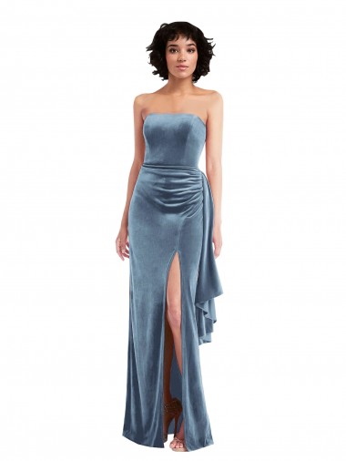 Azul polvoriento Cubierta Sin tirantes Terciopelo Elástico Largo Formales Vestidos de dama de honor / Vestidos de fiesta