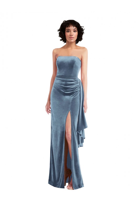Azul polvoriento Cubierta Sin tirantes Terciopelo Elástico Largo Formales Vestidos de dama de honor / Vestidos de fiesta