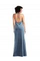 Azul polvoriento Cubierta Terciopelo Elástico Largo Vestidos de dama de honor / Vestidos de fiesta