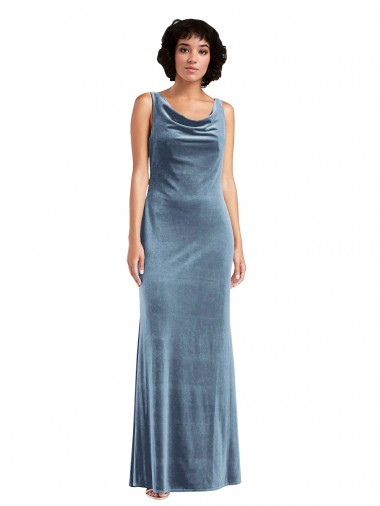 Azul polvoriento Cubierta Terciopelo Elástico Largo Vestidos de dama de honor / Vestidos de fiesta