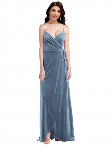Azul polvoriento línea A Cuello de Corazón Terciopelo Elástico Largo Vestidos de dama de honor / Vestidos de fiesta