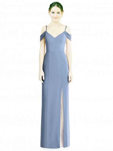Azul polvoriento línea A Hombros Descubiertos Gasa Largo Formales Vestidos de dama de honor / Vestidos de noche
