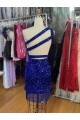 Azul real Cubierta Un Hombre Corto Lentejuelas Terciopelo Corto Vestidos de fiesta
