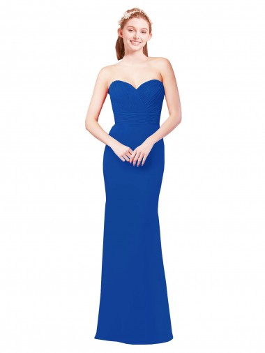 Azul real línea A Cuello de Corazón Gasa Largo Vestidos de dama de honor
