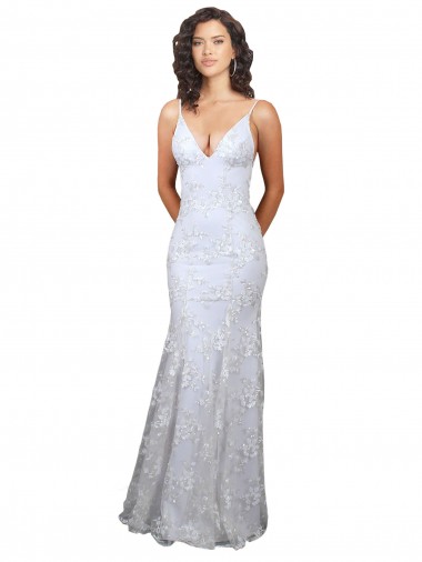 Blanco Sirena Cuello en V Cuello Alto Crepé Elástico Lentejuela Tul Largo Formales Vestidos de dama de honor / Vestidos de fiesta
