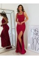 Borgoña Cubierta Cuadrado Lentejuelas Terciopelo Largo Vestidos de fiesta