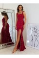 Borgoña Cubierta Cuadrado Lentejuelas Terciopelo Largo Vestidos de fiesta
