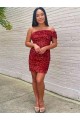 Borgoña Cubierta Un Hombre Corto Lentejuelas Terciopelo Corto Vestidos de fiesta