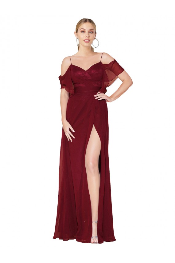Borgoña Trompeta Hombros Descubiertos Gasa Largo Formales Vestidos de dama de honor / Vestidos de fiesta