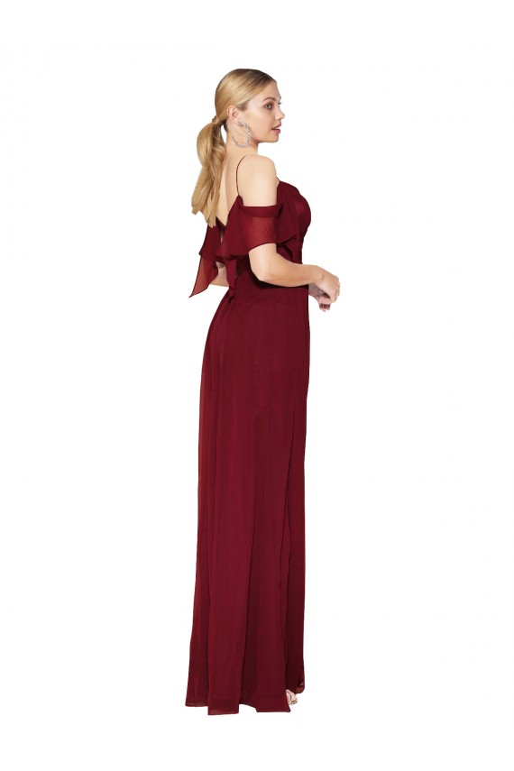 Borgoña Trompeta Hombros Descubiertos Gasa Largo Formales Vestidos de dama de honor / Vestidos de fiesta