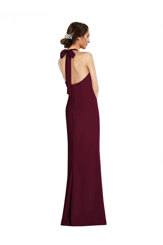 Borgoña oscuro Trompeta Halter Crepé Elástico Largo Vestidos de dama de honor / Vestidos de fiesta