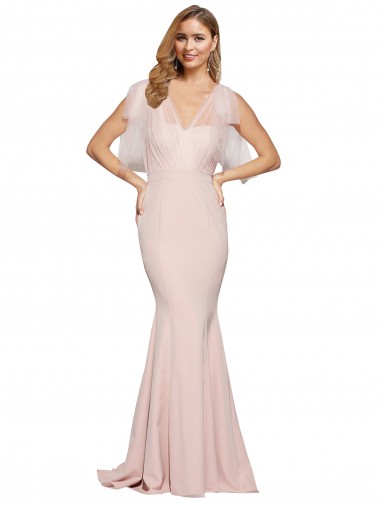 Cubierta Cuello de Corazón Crepé Elástico Tul Largo Formales Vestidos de dama de honor / Vestidos de fiesta