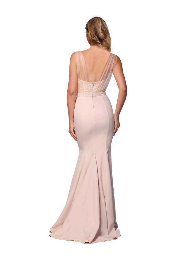 Cubierta Cuello de Corazón Crepé Elástico Tul Largo Formales Vestidos de dama de honor / Vestidos de fiesta