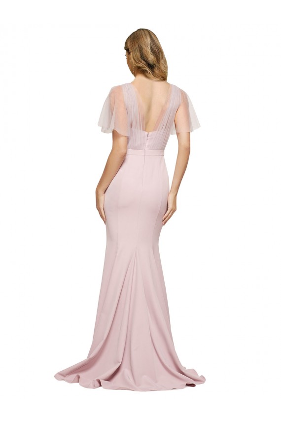 Cubierta Un Hombre Cuello de Corazón Crepé Elástico Tul Largo Formales Vestidos de dama de honor / Vestidos de fiesta
