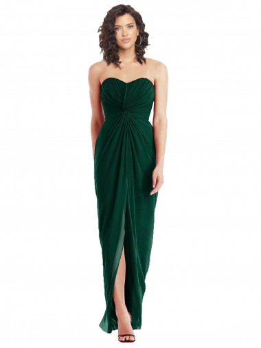Evergreen línea A Cuello de Corazón Sin tirantes Gasa Largo Vestidos de dama de honor