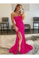 Fucsia Cubierta Sin tirantes Barrer tren Lentejuelas Terciopelo Largo Vestidos de fiesta
