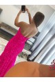 Fucsia Cubierta Sin tirantes Barrer tren Lentejuelas Terciopelo Largo Vestidos de fiesta