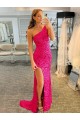 Fucsia Cubierta Un Hombre Barrer tren Lentejuelas Terciopelo Corto Vestidos de fiesta