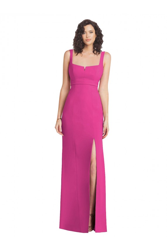 Fucsia Trompeta Cuadrado Crepé Elástico Largo Vestidos de dama de honor / Vestidos de fiesta