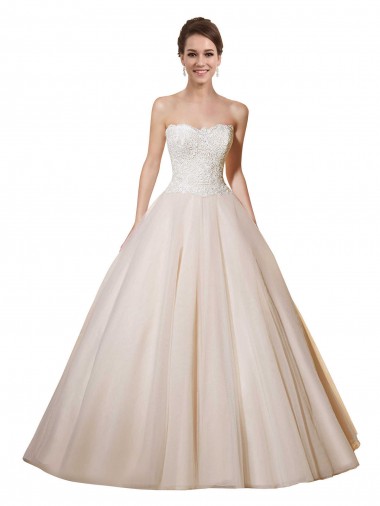 Marfil & Champán Cuello de Corazón Cola capilla Tul Encaje Vestidos de novia