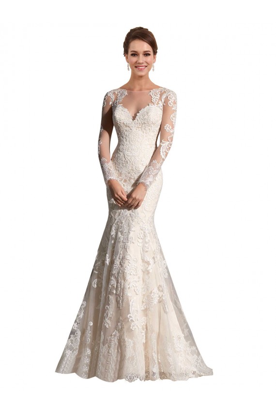 Marfil & Champán Sirena Ilusión Cola capilla Tul Encaje Vestidos de novia