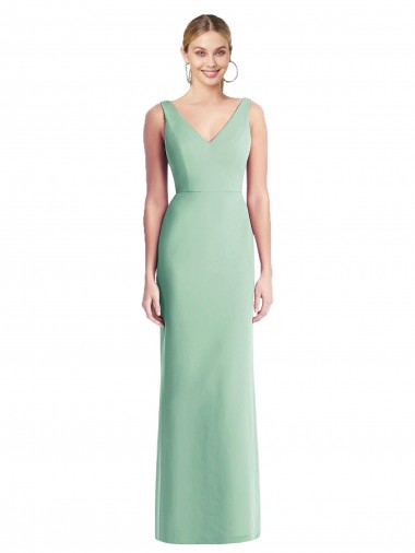 Menta Verde Trompeta Cuello en V Gasa Largo Vestidos de dama de honor