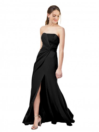 Negro Cubierta Sin tirantes Crepé Elástico Largo Formales Vestidos de dama de honor / Vestidos de fiesta