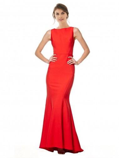 Rojo Sirena Halter Cuello Alto Crepé Elástico Largo Formales Vestidos de dama de honor / Vestidos de fiesta