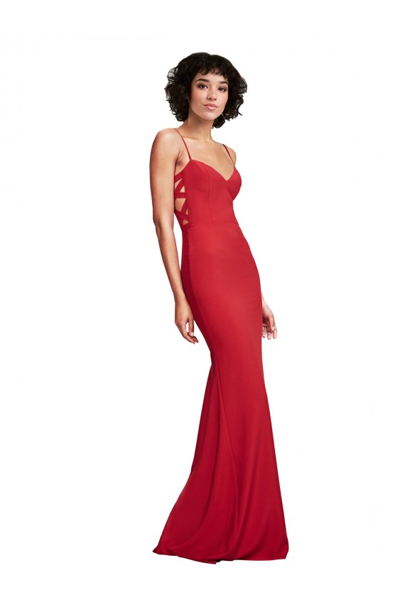 Rojo Sirena Tirantes espagueti Crepé Elástico Largo Formales Vestidos de dama de honor / Vestidos de fiesta