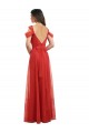 Rojo línea A Cuello de Corazón Tul Largo Vestidos de dama de honor