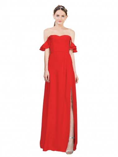 Rojo línea A Hombros Descubiertos Crepé Elástico Largo Formales Vestidos de dama de honor / Vestidos de fiesta