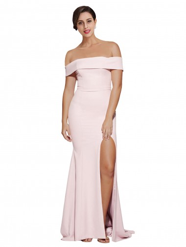 Rosa Cubierta Cuadrado Barrer tren Crepé Elástico Largo Formales Vestidos de dama de honor / Vestidos de fiesta