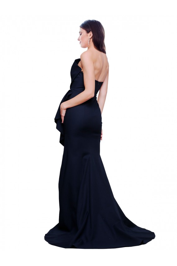 Azul marina oscuro Cubierta Sin tirantes Barrer tren Crepé Elástico Largo Vestidos de dama de honor / Vestidos de fiesta
