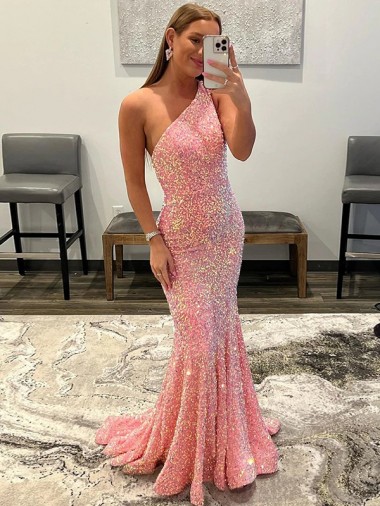 Rosa Cubierta Un Hombre Barrer tren Lentejuelas Terciopelo Largo Vestidos de fiesta